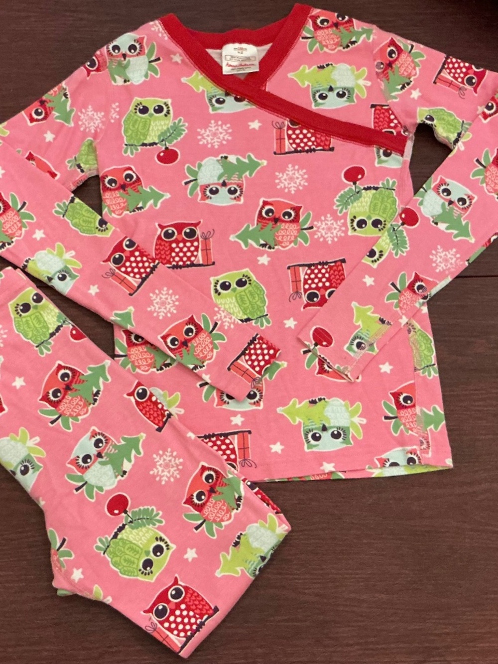 Hanna Andersson girls size 12 Pink Owl Pajama Set Holiday Christmas Tree